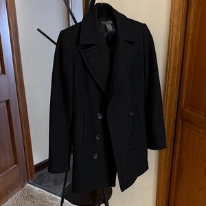 Banana Republic Women's Black Double-Breasted Pea Coat